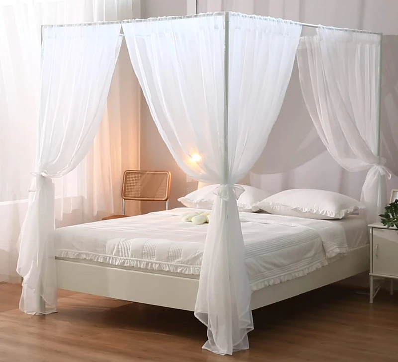 WANFASO White Canopy Bed Curtain for Queen Bed, Soft Bed Canopy Scarf for Girls Adults (Queen, White) - Image 1