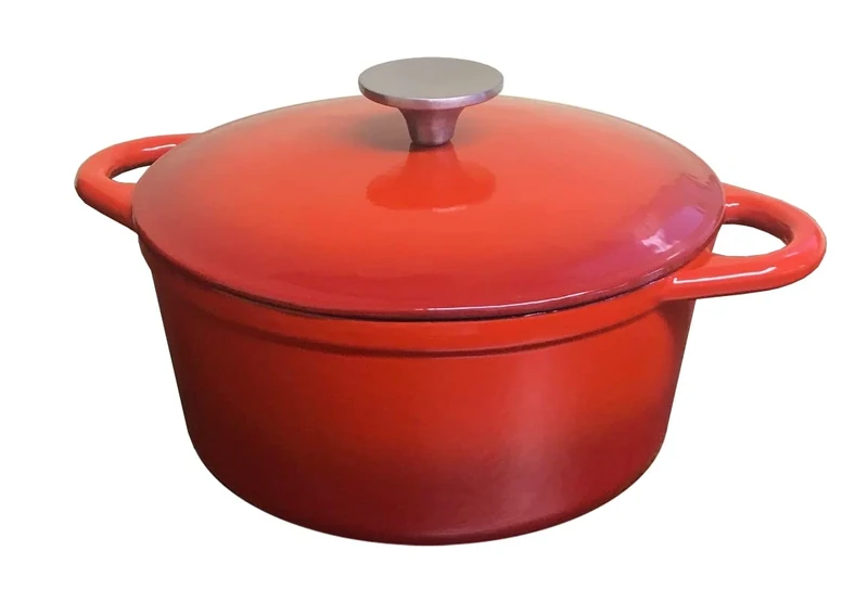 Baumalu - Round Cast Iron Casserole 20 cm in Red Gradient - Ideal for 2 to 4 People, Induction and Oven Safe, Durable, Easy to Clean, Perfect for Stews and Stews