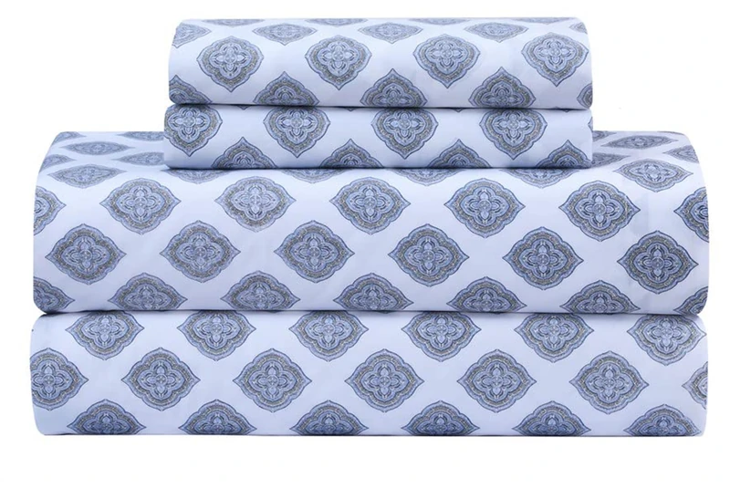 Feather & Stitch Softest 100% Cotton Sheets, 300 Thread Count Percale Weave Bedding, 16" Deep Pocket, Cooling Sheets, Breathable Bed Set, Hotel Premium Quality (Queen,Diamond)