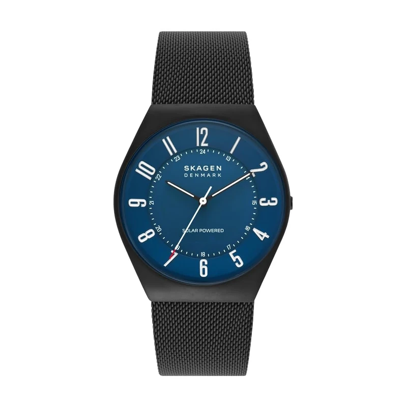 Skagen Watch for Men Grenen Solar Powered, SolarPowered Three Hand movement, 37mm Midnight Recycled Stainless Steel (At Least 50%) case with a Stainless Steel Mesh strap, SKW6837