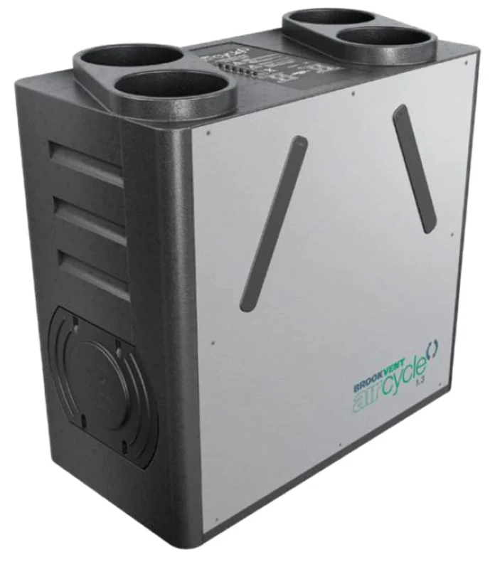 Brookvent Aircycle 1.3 Heat Recovery Ventilation Unit | Wall Mount | Summer Bypass | Potentiometer PCB | Inverted Configuration, Grey
