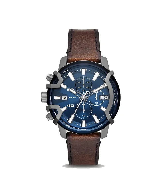 Diesel Watch for Men Griffed, Chronograph Movement, 42 mm Gunmetal Stainless Steel Case with a Leather Strap, DZ4604