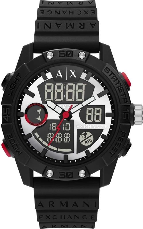 Armani Exchange Watch For Men, Ana-Digi Movement and 46mm Case Size with Stainless steel, Leather or Silicone strap