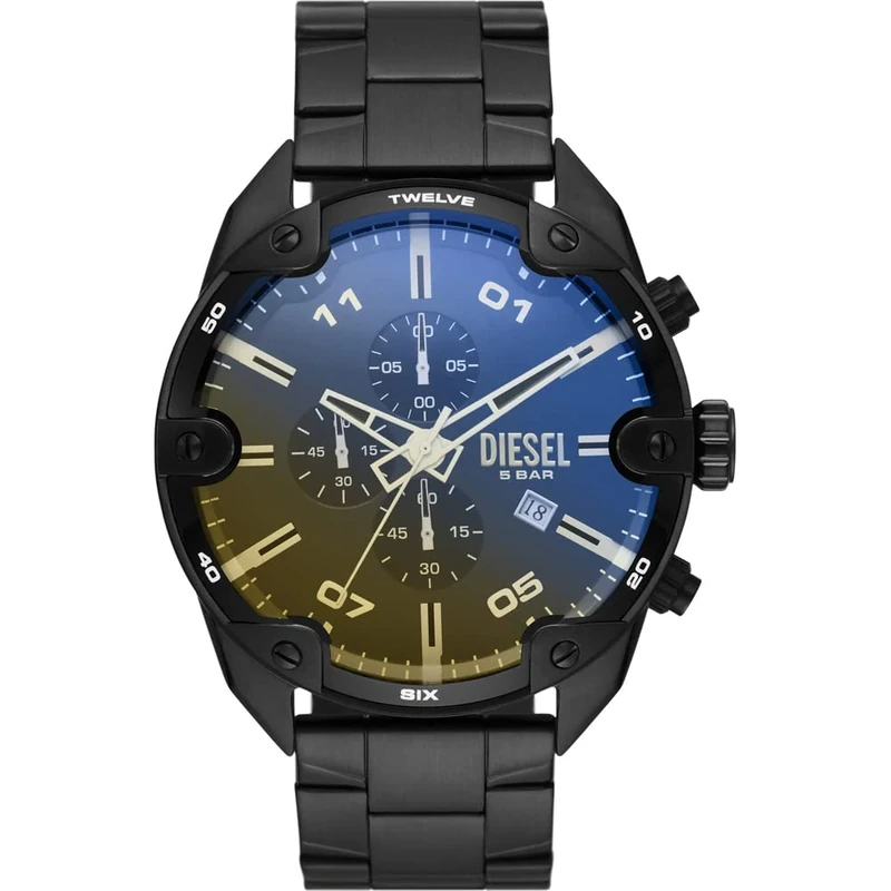 Diesel Watch for Men Spiked, Chronograph Movement, 49 mm Black Stainless Steel Case with a Stainless Steel Strap, DZ4609