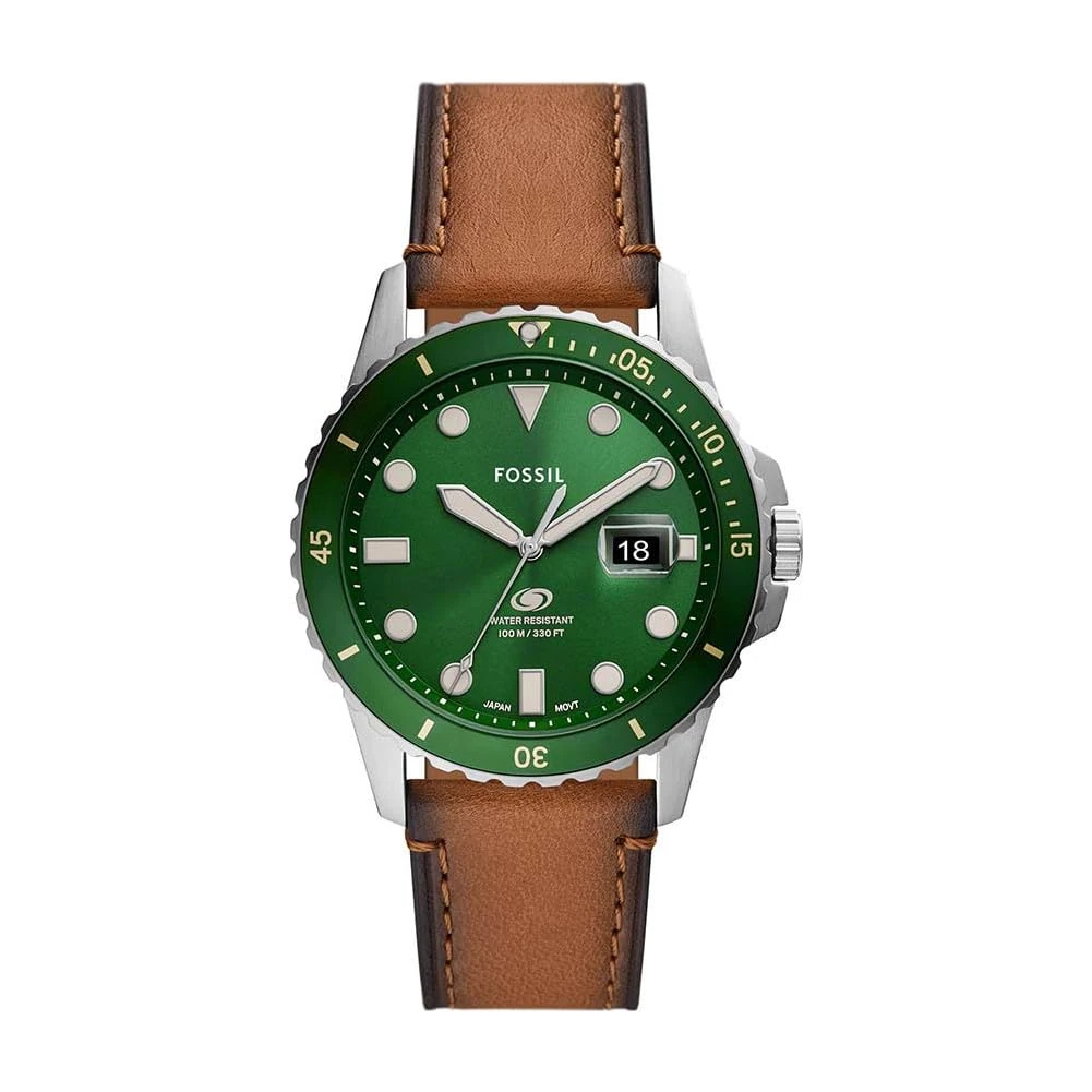 Fossil Watch for Men Fossil Blue, Quartz Movement, 42 mm Silver Stainless Steel Case with a Pro-Planet Leather Strap, FS5946