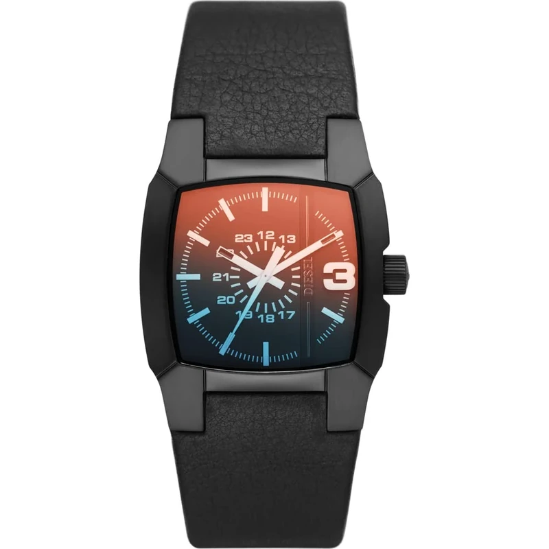 Diesel Watch for Men Cliffhanger, Three Hand Movement, 36 mm Black Stainless Steel Case with a Leather Strap, DZ2000