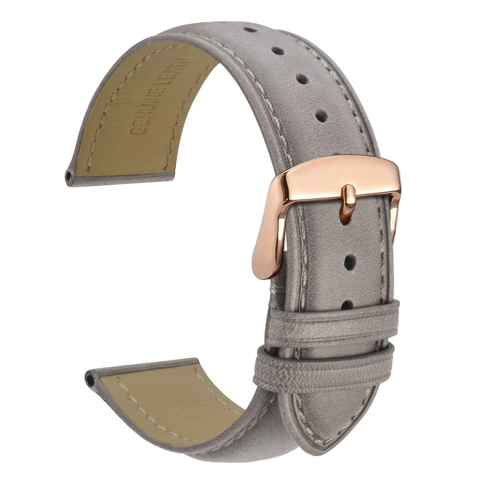 WOCCI 18mm Vintage Leather Watch Straps with Rose Gold Buckle, Replacement Bands (Gray)