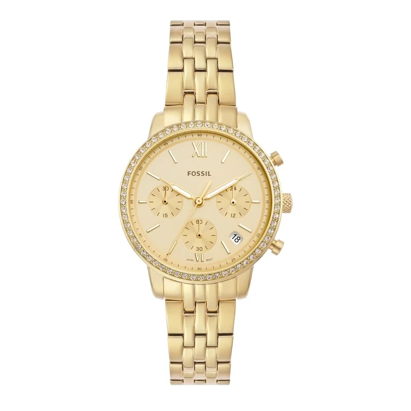 Fossil Watch for Women Neutra, Chronograph Movement, 36 mm Gold Stainless Steel Case with a Stainless Steel Strap, ES5219
