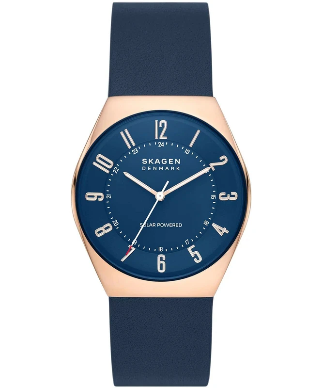 Skagen Watch for Men Grenen Solar Powered, SolarPowered Three Hand movement, 37mm Rose Gold Recycled Stainless Steel (At Least 50%) case with a Leather strap, SKW6834 - Image 1