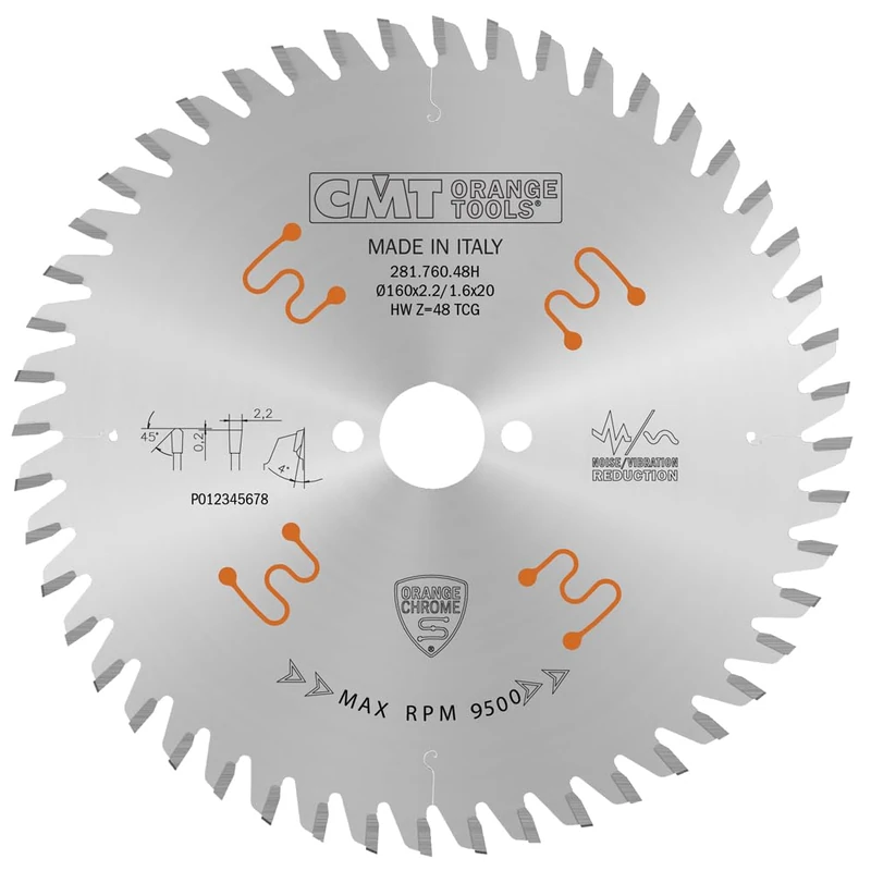 CMT Orange Tools 281.760.48H - Saw Blade 160X2.2/1.6x20mm Z48 Hw TCG (Chrome)