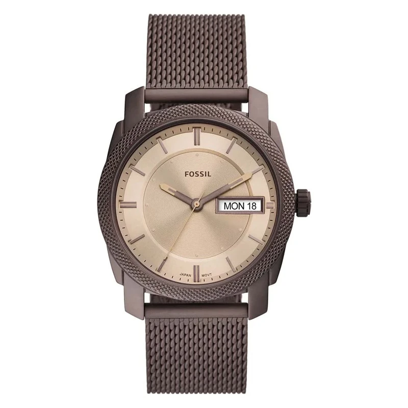 Fossil Watch for Men Machine, Quartz Movement, 42 mm Brown Stainless Steel Case with a Stainless Steel Mesh Strap, FS5936