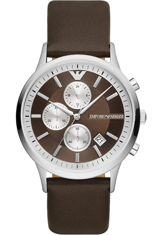 Emporio Armani Watch for Men, Chronograph Movement, 43 mm Stainless Steel Case with a Pro-Planet Leather Strap, AR11490
