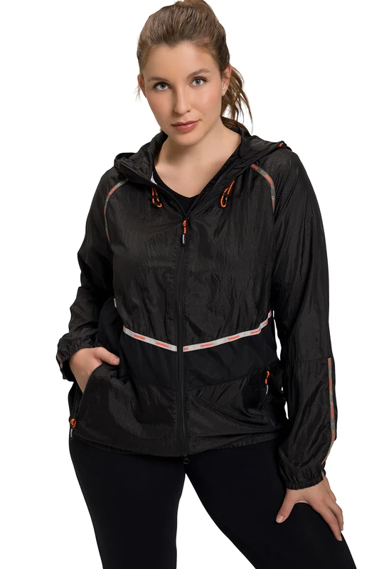 Ulla Popken Women's leichte Funktionsjacke, Tapes, wasserabweisend Jacken, Schwarz, 42/44