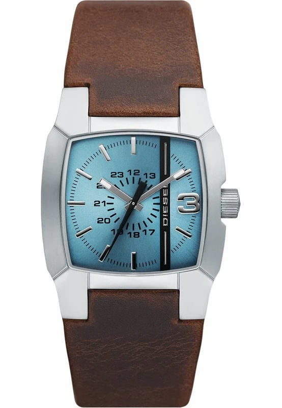 Diesel Watch for Men Cliffhanger, Three Hand Movement, 36 mm Silver Stainless Steel Case with a Leather Strap, DZ1998
