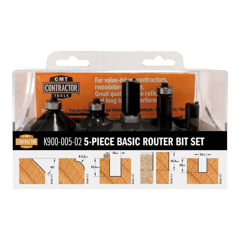 CMT Orange Tools K900-005-02-5-PIECE SET PROFILED & STRAIGHT CUTTERS HW Z2 S=8 D=12/16/12