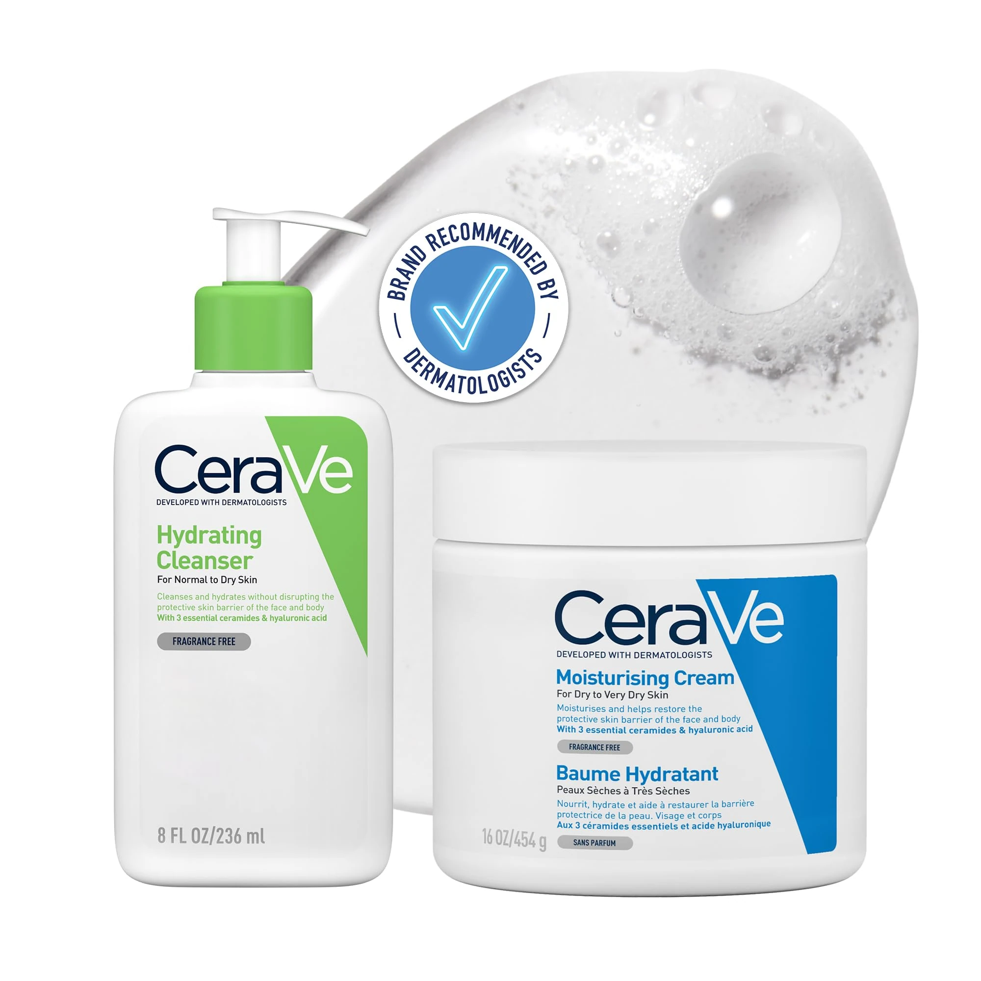 CeraVe Deep Hydration 2-Step Routine for Dry Skin | Cleanser 236 ml and Moisturising Cream 454 g
