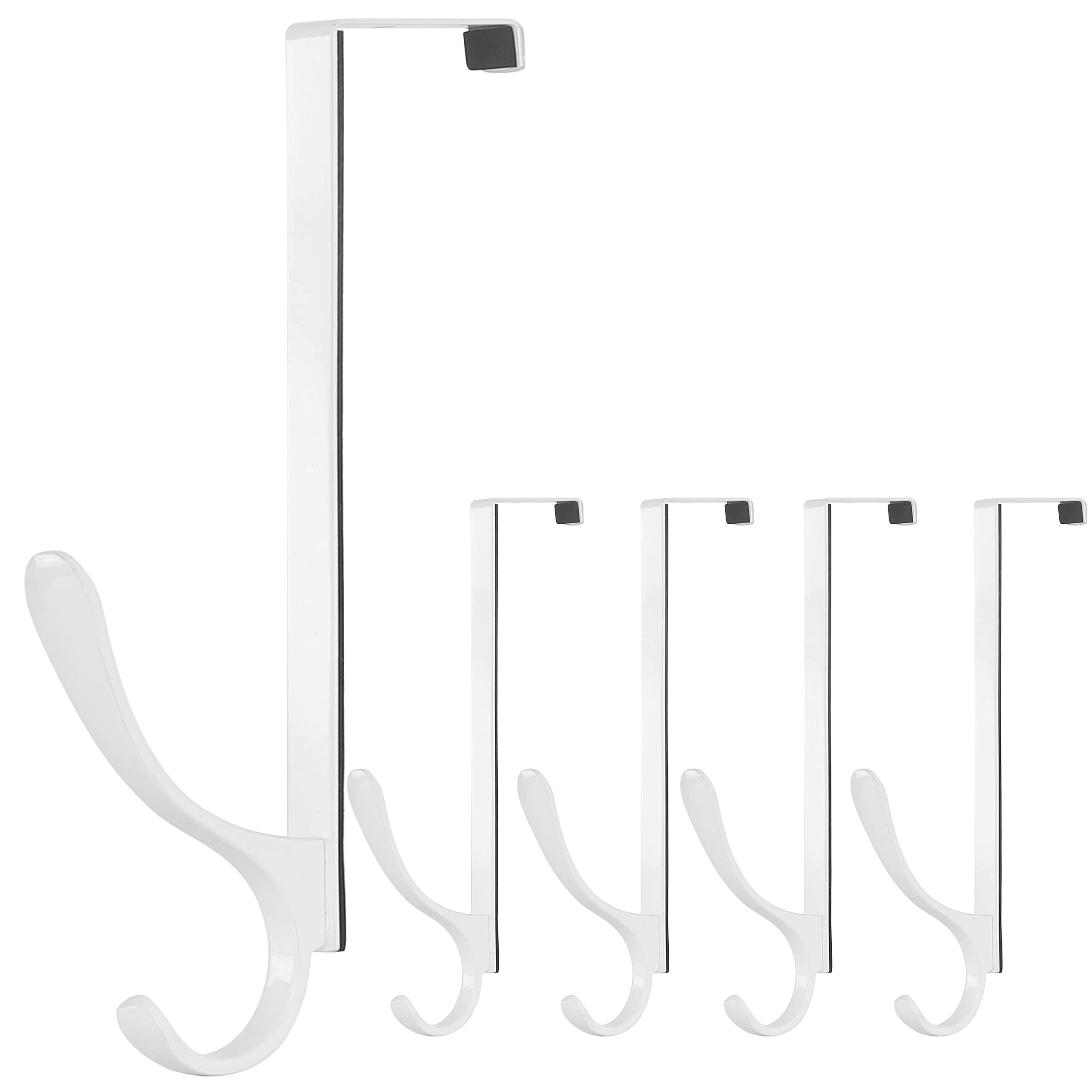 SKOLOO Over The Door Hooks - for Doors up to 4.5cm Thick, Pack of 5, Stainless Steel Door Hanger Hooks, Over The Door Hanger for Coats Clothes Hat Towel Jacket, White