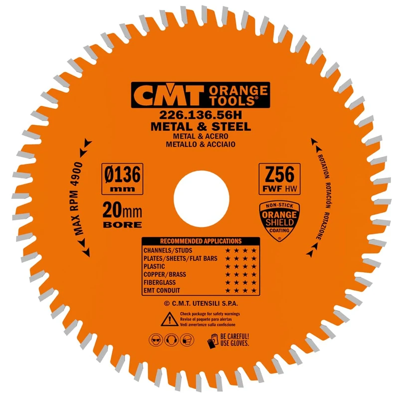 CMT ORANGE TOOLS 226.136.56H - CIRCULAR SAW BLADE FERROUS/PVC HW 136.5x1.5/1.2x20+10 Z56