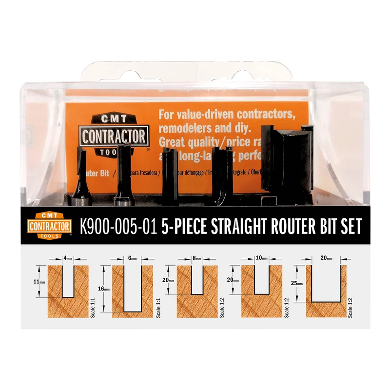 CMT ORANGE TOOLS K900-005-01-5-PIECE SPIRAL BIT SET GROOVING CUTTER HW Z2 S=8 D=4/6/8/10/
