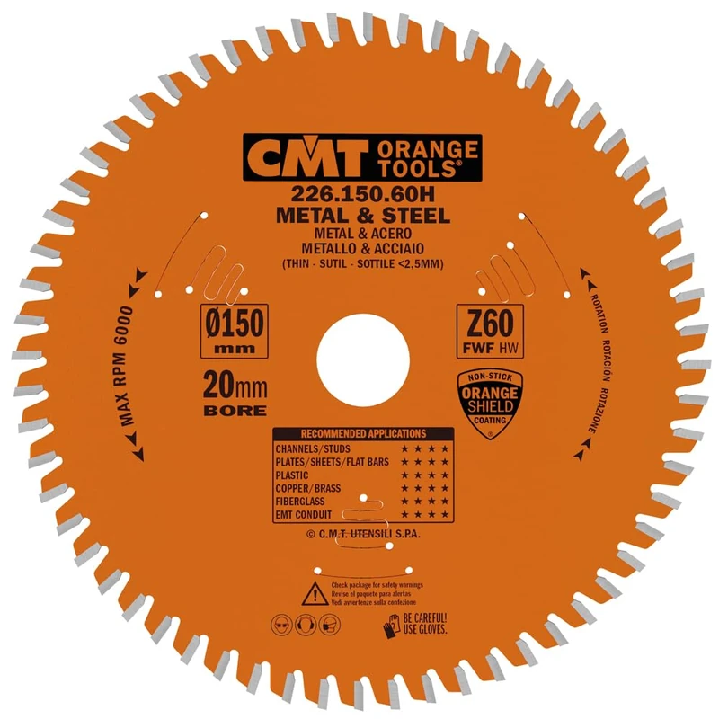 CMT ORANGE TOOLS 226.150.60H - CIRCULAR SAW BLADE FERROUS/PVC HW 150x1.6/1.2x20 Z60 FWF