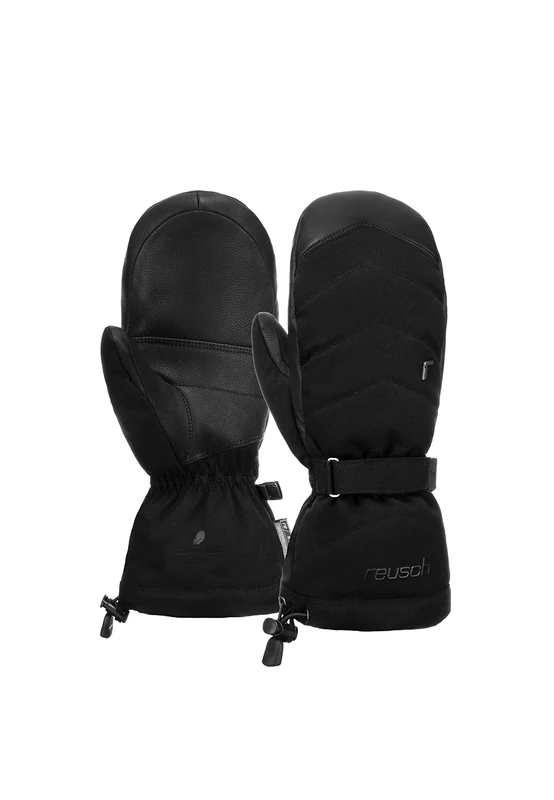 Nadia R-TEX® XT mittens with wrist strap and down insulation and waterproof membrane, very warm ski gloves, snow gloves, black, 8