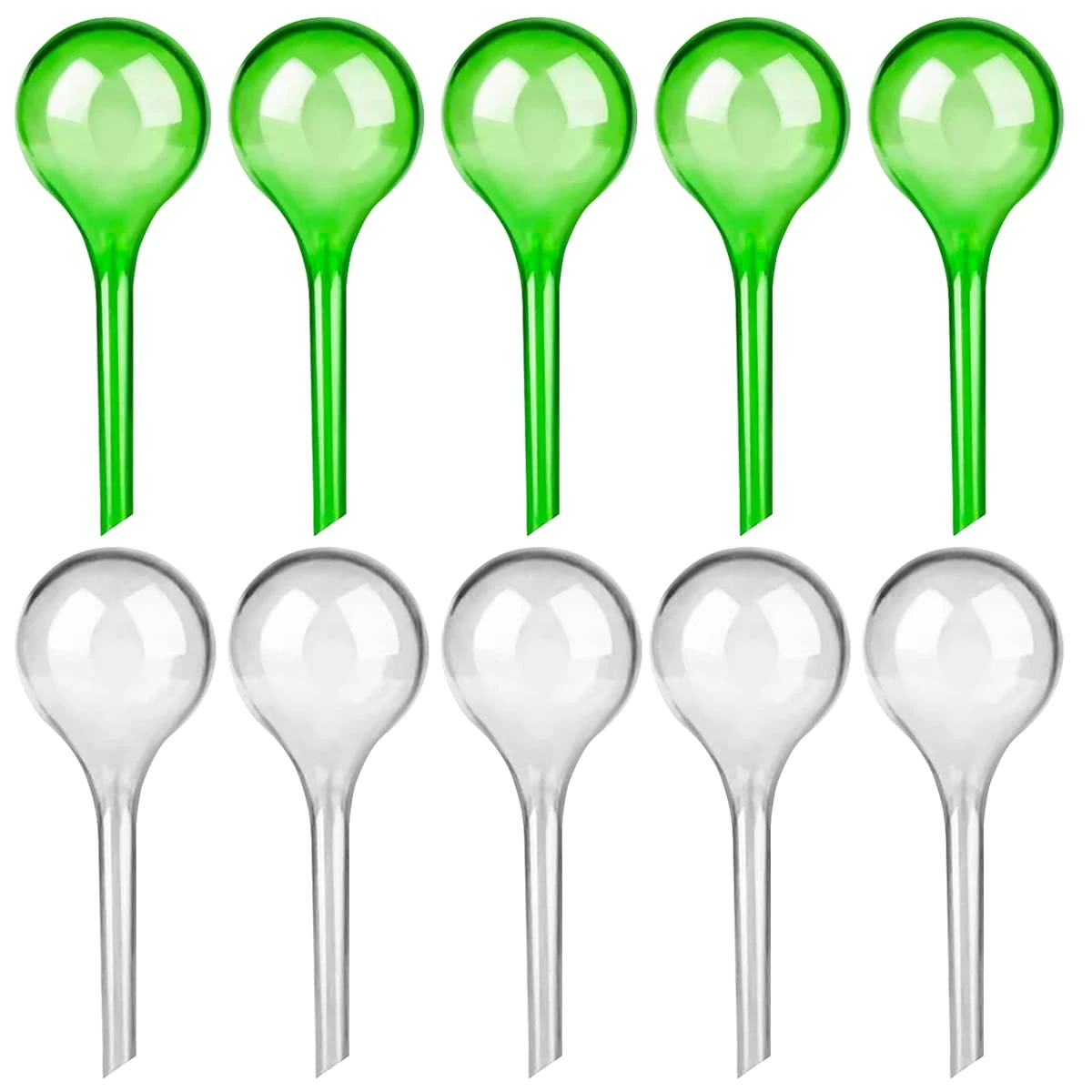 huahuo 10 Pack Plant Watering Globes, Self-Watering Devices for Plants, Plastic Automatic Watering Ball for Indoor Outdoor Plants Watering Globes (Green & Transparent)