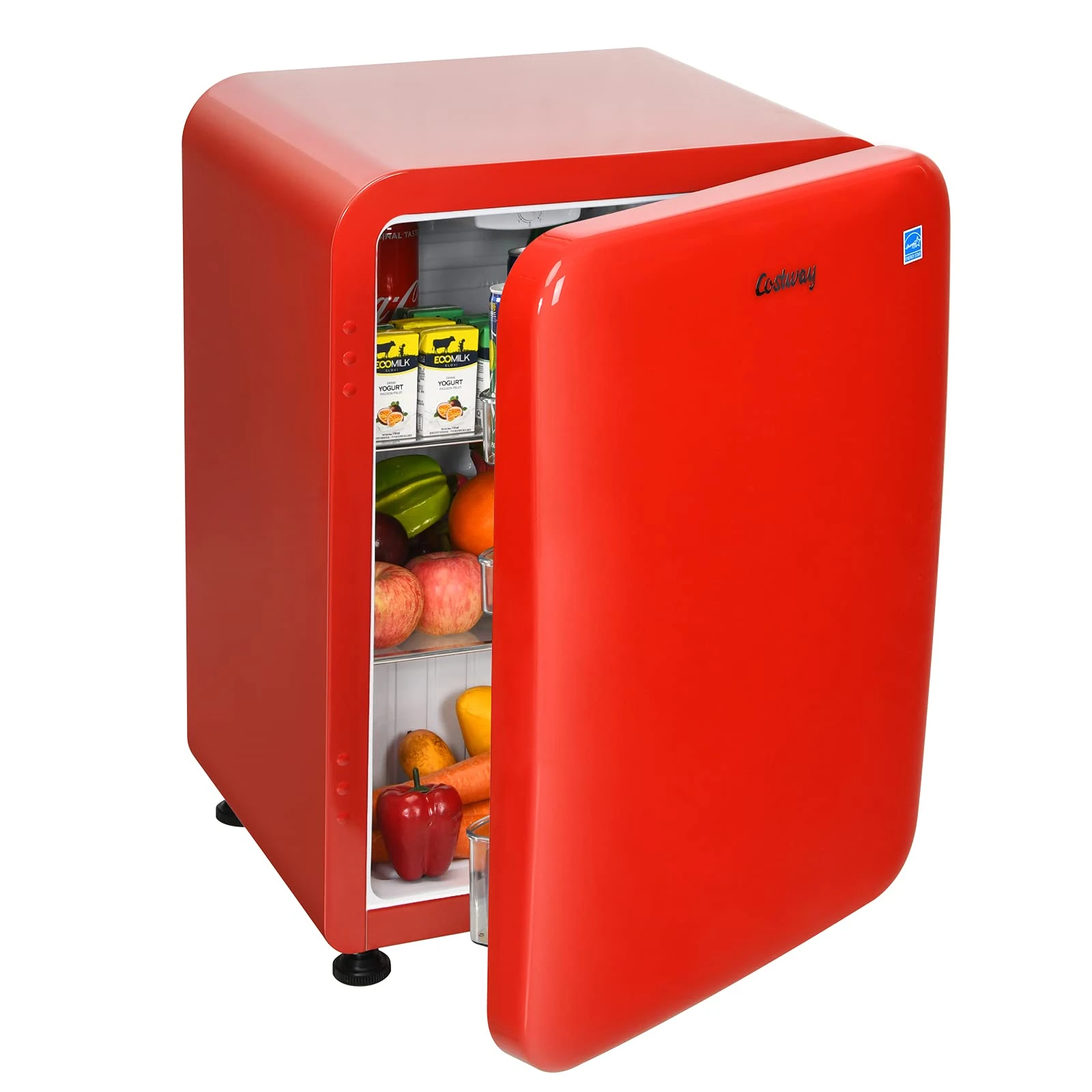 Multigot 42L/68L Mini Fridge, Compact Freezer Refrigerator with LED Light, Reversible Door and Adjustable Foot, Portable Tabletop Cooler for Car, Home and Office (68L, Red)