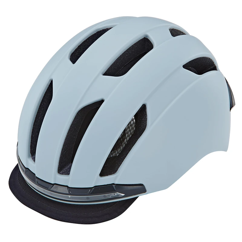 Prophete EKO Unisex Adult Bicycle Helmet, Inmold 360° Visibility, LED Light Front/Rear USB Rechargeable Fabric Visor, Light Grey, Size 58-61 cm, Grey, 58-61 cm