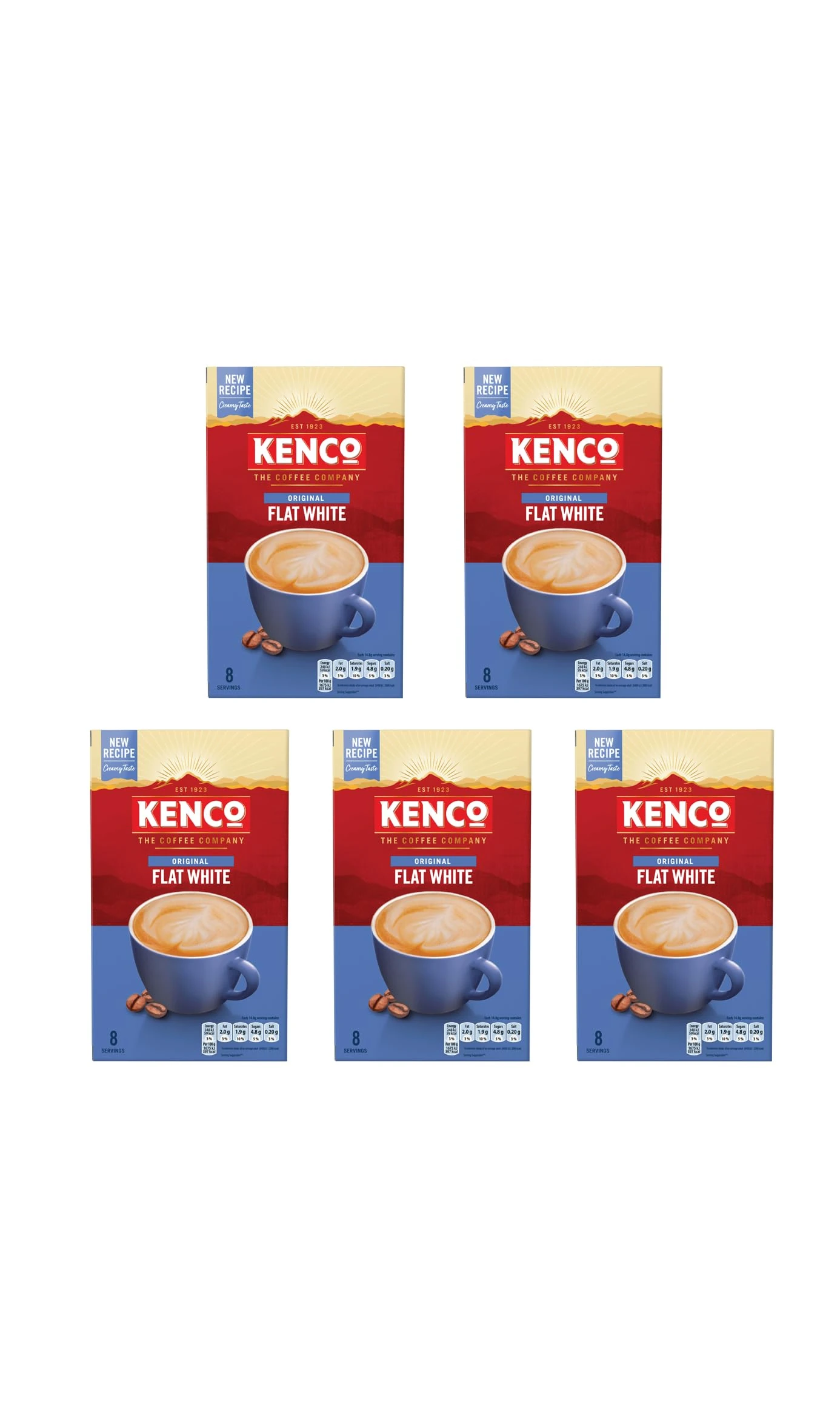 Kenco Flat White Instant Coffee Sachets s 8x14.8g (Pack of 5, Total 40 Sachets, 592g)