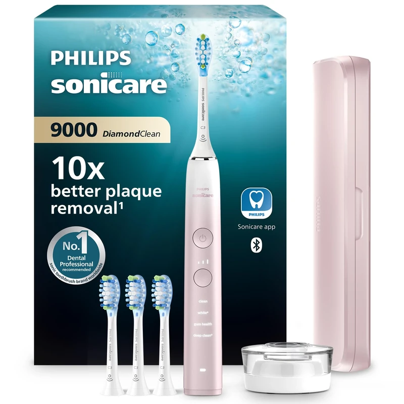 Philips Sonicare DiamondClean 9000 Electric Toothbrush, Special Edition, Sonic Toothbrush with App, Pressure Sensor, 4 Brushing Modes, 3 Intensity Levels, Charging Stand, Pink, Model HX9911/79