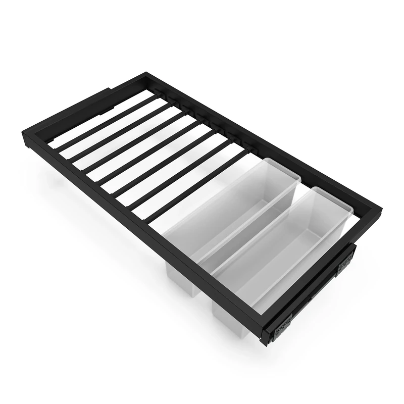 Emuca - Kit of 7 trouser rods with 2 auxiliary trays and rack with soft-close slide for closets, adjustable, module 900mm (35,4 inch), Textured black painted
