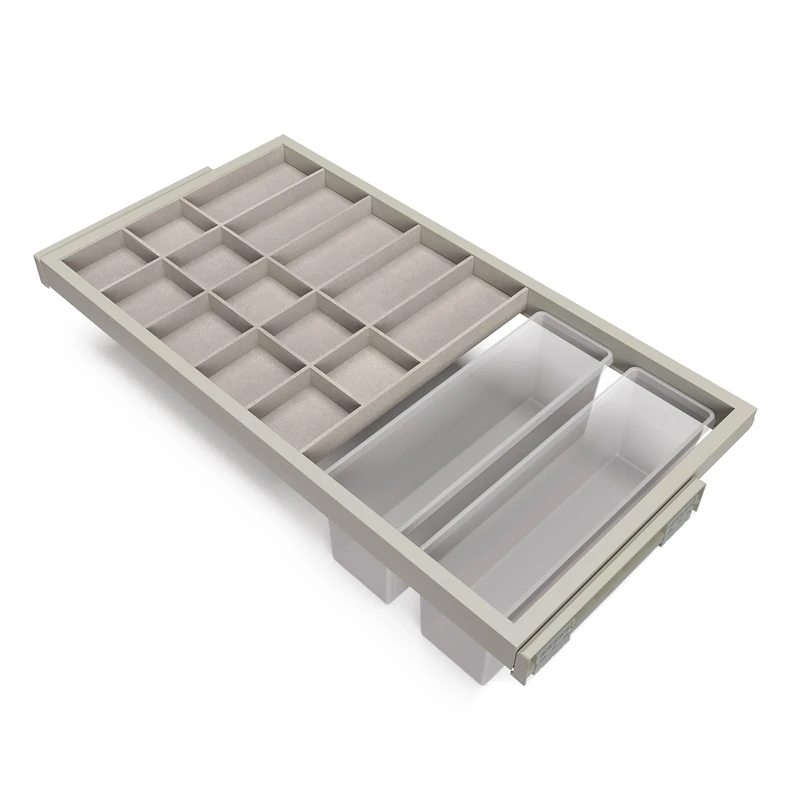 Emuca - Kit of organiser drawer kit with auxiliary trays and rack with soft-close slide for closets, adjustable, module 900mm (35,4 inch), Stone grey painted