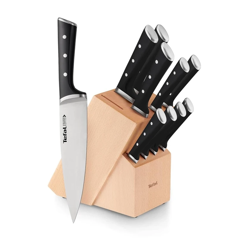 Tefal Ice Force 10-Pieces Knives Block Set, Superior Long-Lasting Sharpness, German Stainless Steel Blades, Ideal for Precision Cutting, Ergonomic Handles, Perfect for Home Chefs, K232SA14