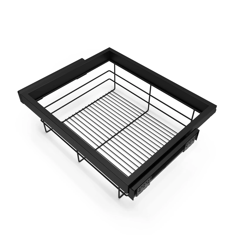 Emuca - Kit of wire basket and rack with soft-close slide for closets, adjustable, module 600mm (23.6 inch), Textured black painted
