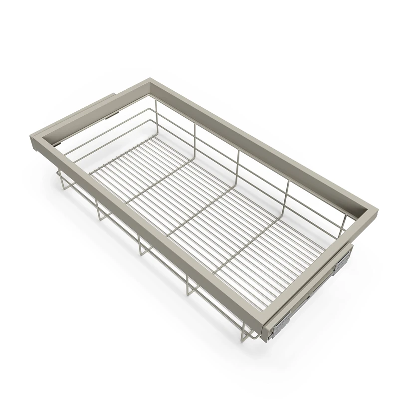 Emuca - Kit of wire basket and rack with soft-close slide for closets, adjustable, module 900mm (35,4 inch), Stone grey painted