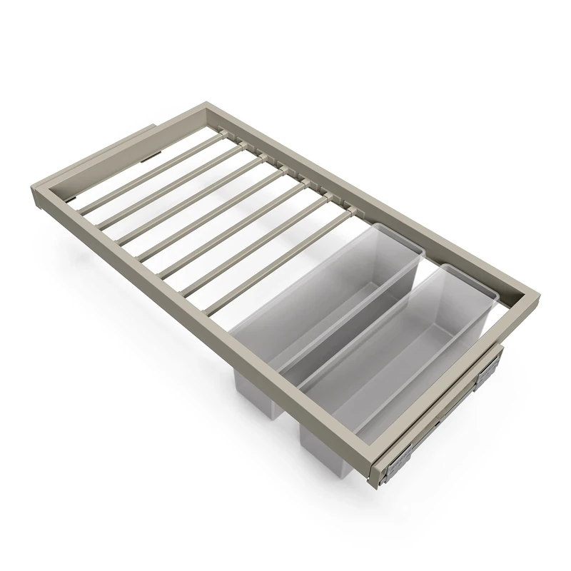 Emuca - Kit of 7 trouser rods with 2 auxiliary trays and rack with soft-close slide for closets, adjustable, module 900mm (35,4 inch), Textured stone grey painted