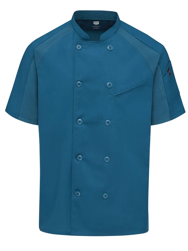 Red Kap Men's Airflow Raglan Chef Coat with Oilblok Jacket, Teal with Teal Mesh, Large