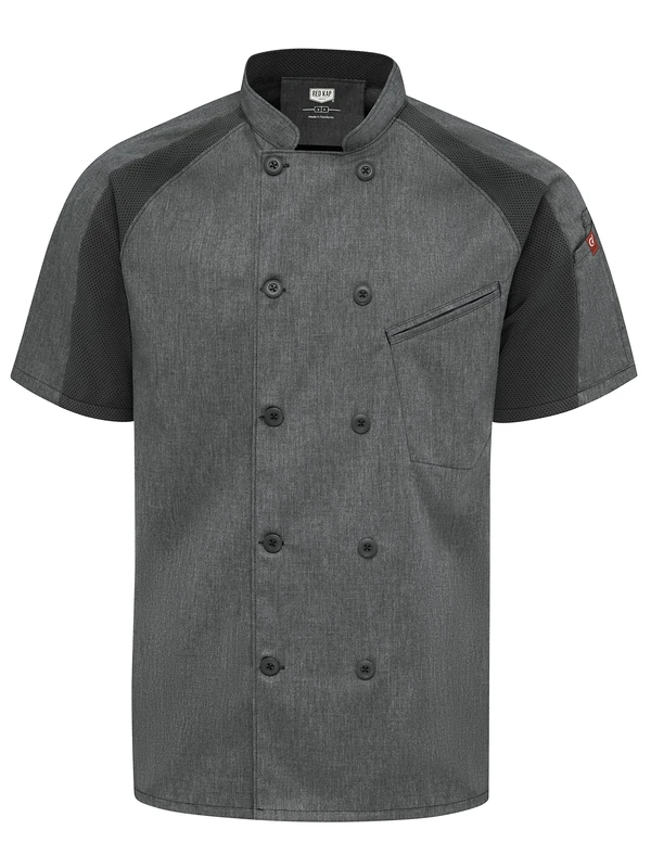 Red Kap Men's Airflow Raglan Chef Coat with Oilblok Jacket, Charcoal Heather with Charcoal/Black Mesh, Large