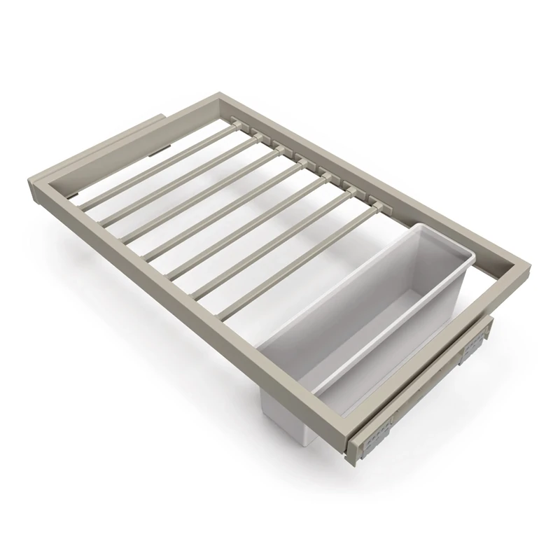 Emuca - Kit of 7 trouser rods with 1 auxiliary tray and rack with soft-close slide for closets, adjustable, module 800mm (31,5 inch), Textured stone grey painted