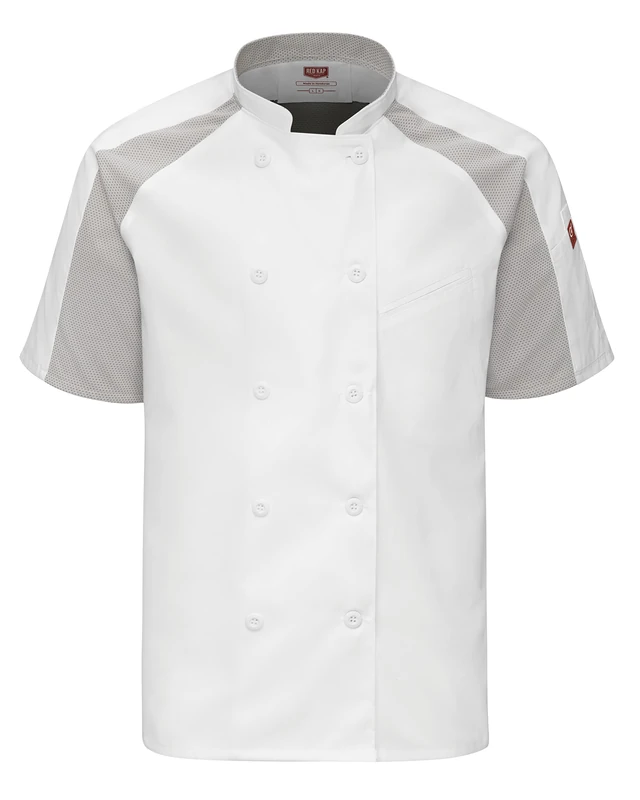 Red Kap Men's Airflow Raglan Chef Coat with Oilblok Jacket, White with White/Gray Mesh, Medium