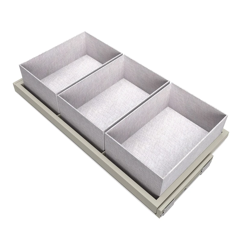 Emuca - Kit of tray with 3 organizer baskets and rack with soft-close slide for closets, adjustable, module 900mm (35,4 inch), Stone grey painted