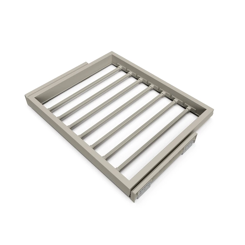 Emuca - Kit of 7 trouser rods and rack with soft-close slide for closets, adjustable, module 600mm (23,6 inch), Textured stone grey painted