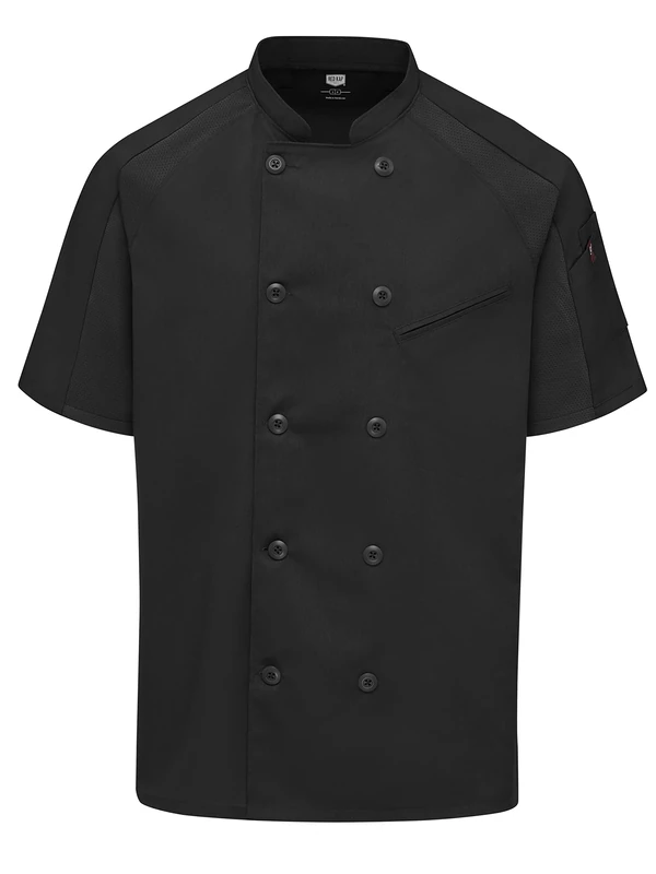 Red Kap Men's Airflow Raglan Chef Coat with Oilblok Jacket, Black, Small