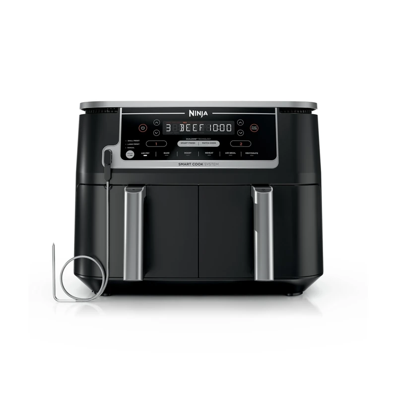 SavvyStor DZ550 Foodi 10 Quart 6-in-1 DualZone Smart XL Air Fryer with 2 Independent Baskets, Smart Cook Thermometer for Perfect Doneness, Match Cook & Smart Finish to Roast, Dehydrate & More, Grey