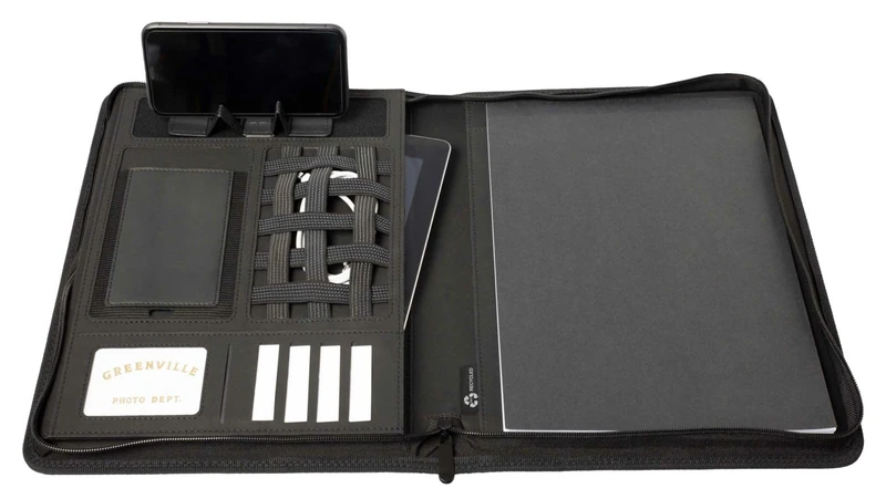 Stop Ocean Plastic RPET 46220 Zip Folder A4 Format Business Folder Made of PET Nylon and Leather Writing Case with Notepad Organiser for Documents Approx. 33.5 x 26.5 x 4 cm Anthracite