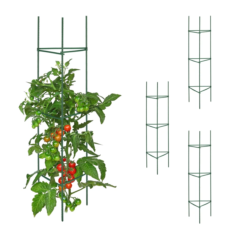 Relaxdays Climbing Aid, Set of 4, HxWxD: 120 x 32 x 32 cm, Flowers & Crops, Metal & Plastic, Plant Support, Green