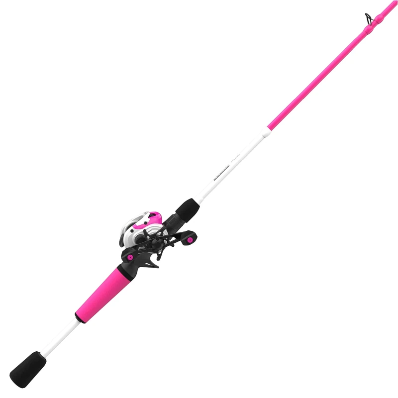 Zebco Roam Baitcast Reel and Fishing Rod Combo, 6-Foot 6-Inch 2-Piece Fiberglass Fishing Pole with Split-Grip MaxTac Rod Handle, Lightweight Graphite Frame, Right-Hand Retrieve, Pink