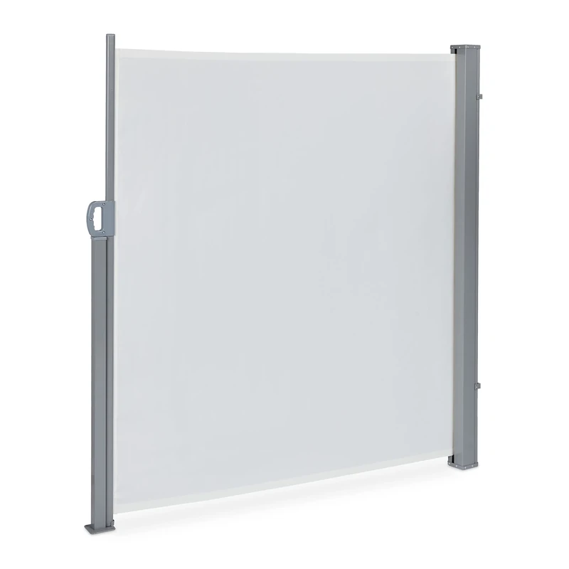 Relaxdays Side Awning, 170 x 300 cm, Wall Mounted, Extendable Privacy Screen, Balcony, Patio & Garden, White/Grey
