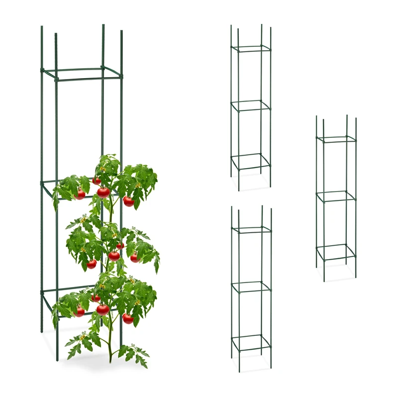 Relaxdays Climbing Aid, Set of 4, HxWxD: 150 x 32 x 32 cm, Flowers & Crops, Metal & Plastic, Plant Support, Green