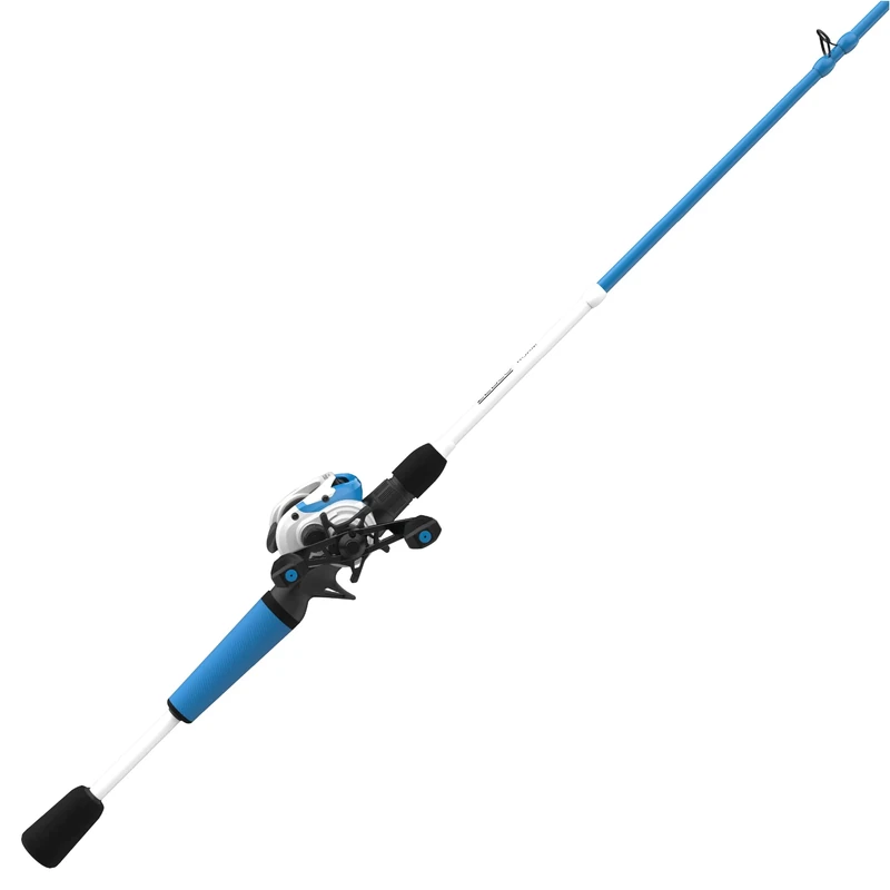 Zebco Roam Baitcast Reel and Fishing Rod Combo, 6-Foot 6-Inch 2-Piece Fiberglass Fishing Pole with Split-Grip MaxTac Rod Handle, Lightweight Graphite Frame, Right-Hand Retrieve, Blue